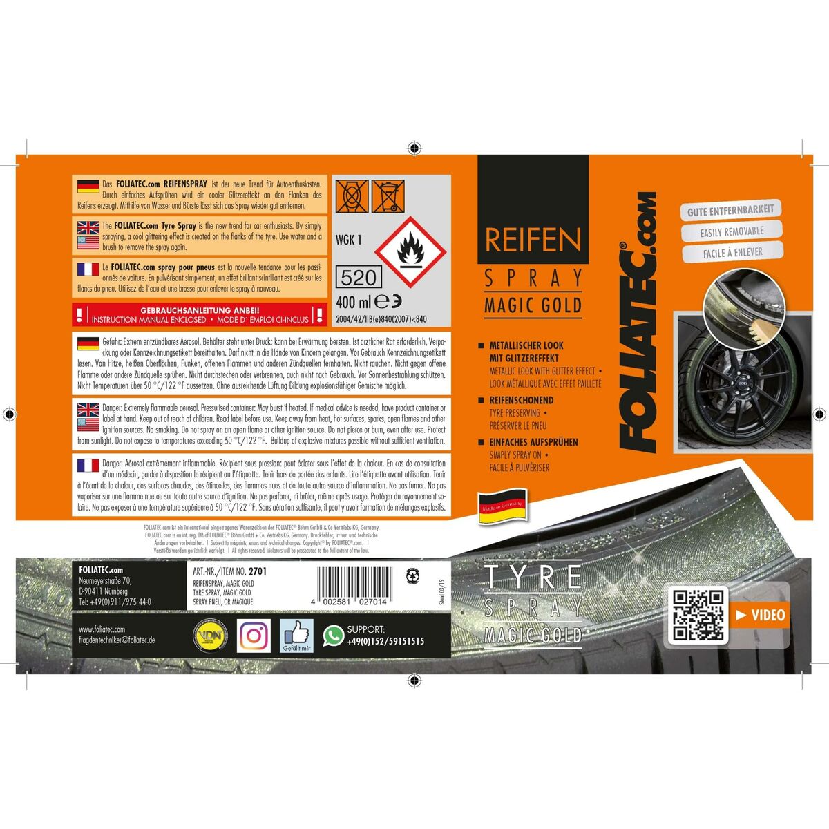 Spraymaali Foliatec Kullattu Rengasta 400 ml